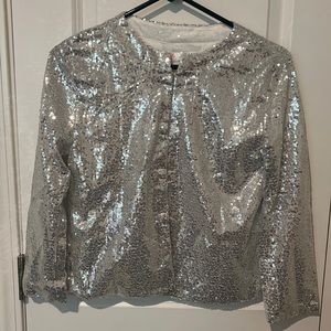 L (more like Medium) lined silver sequin jacket.